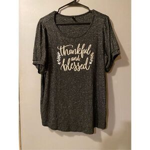 Ava James Charcoal Gray Thankful And Blessed Short Sleeve Scoop Neck Shirt Size